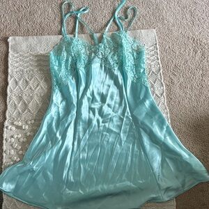 Victoria's Secret Aqua Satin lace Slip Chemise